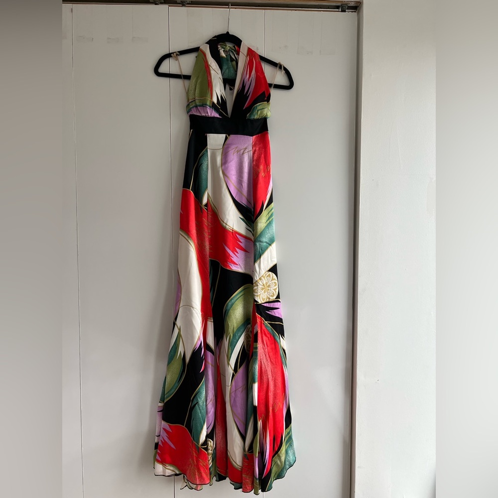 Halter open back silk gown